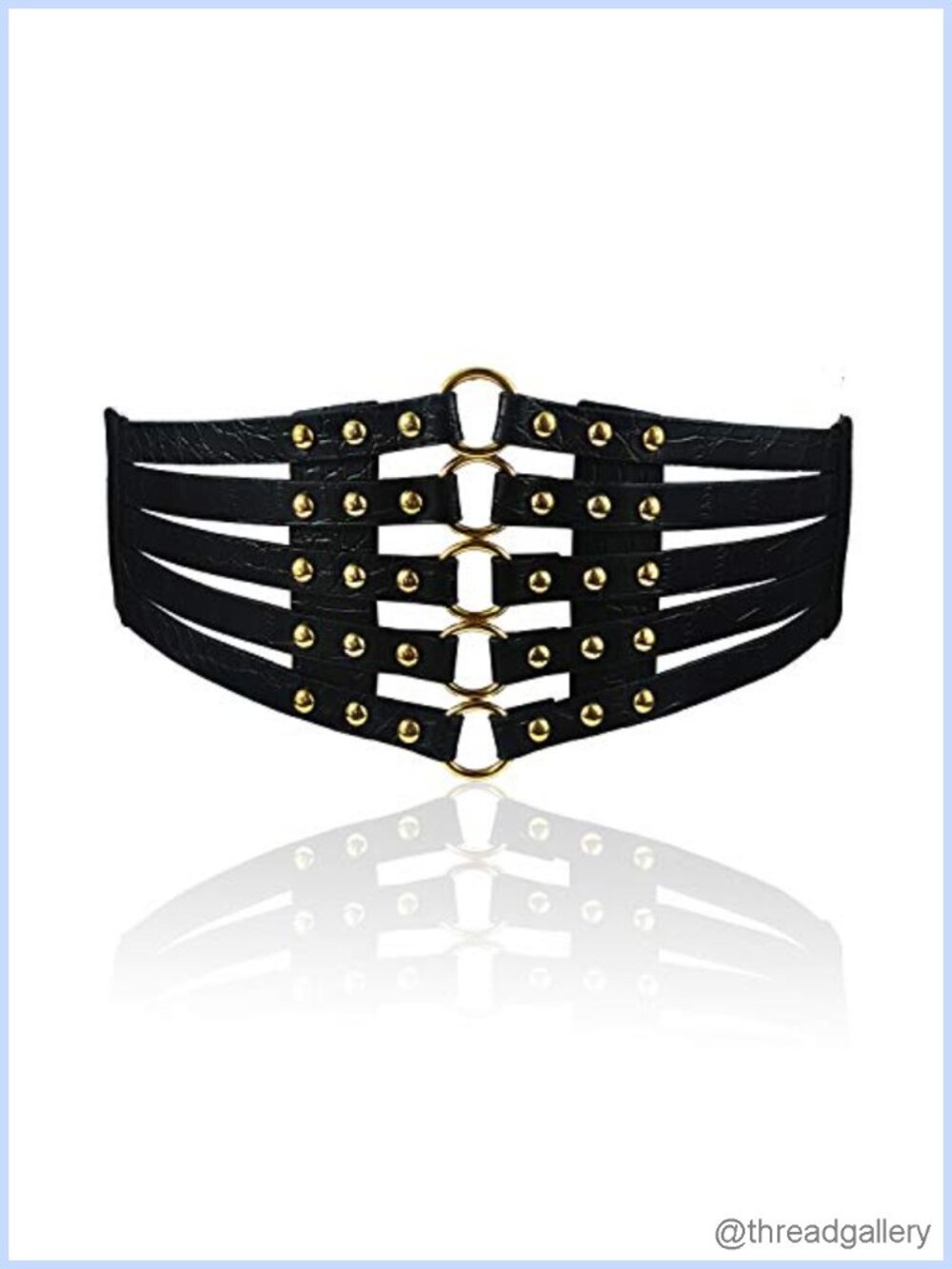Women's PU Leather Wide Waist Belt Hollow Out Rivets Stretch Cinch Waistband